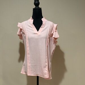 Elegant Pink Ruffle Sleeve Women's Top